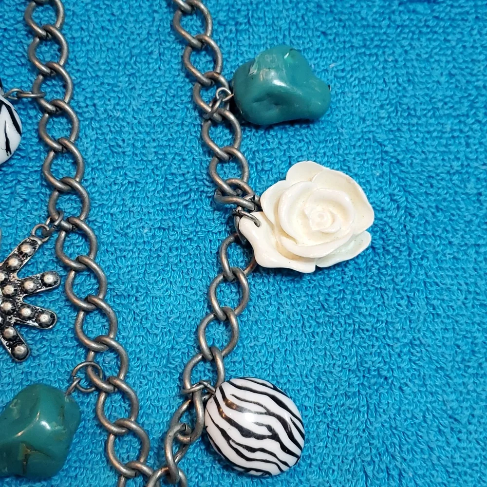 Western Style Cross Necklace and Earrings Set, Turquoise,  Zebra, Flower - Picture 10 of 10